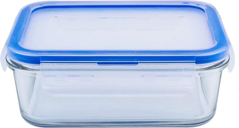 Mondex حاوية تخزين طعام زجاجية مستطيلة مع غطاء شفاف/أزرق 500 مل - Image 2